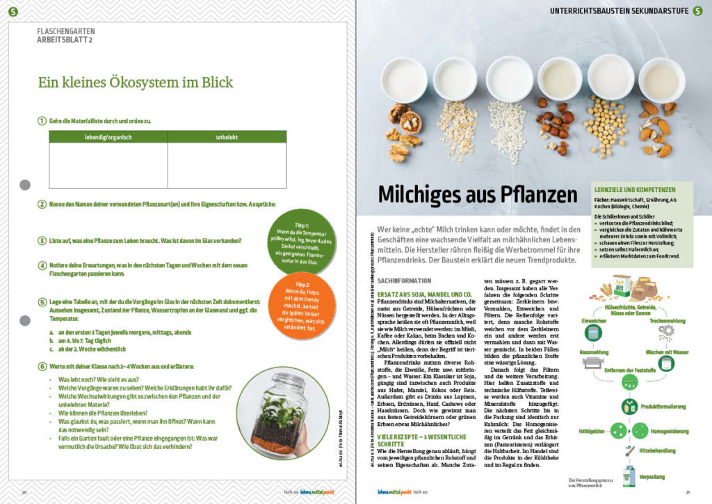 Design Doppelseite aus Lehrermagazin 'lebens.mittel.punkt', Layout Bildungsmaterial