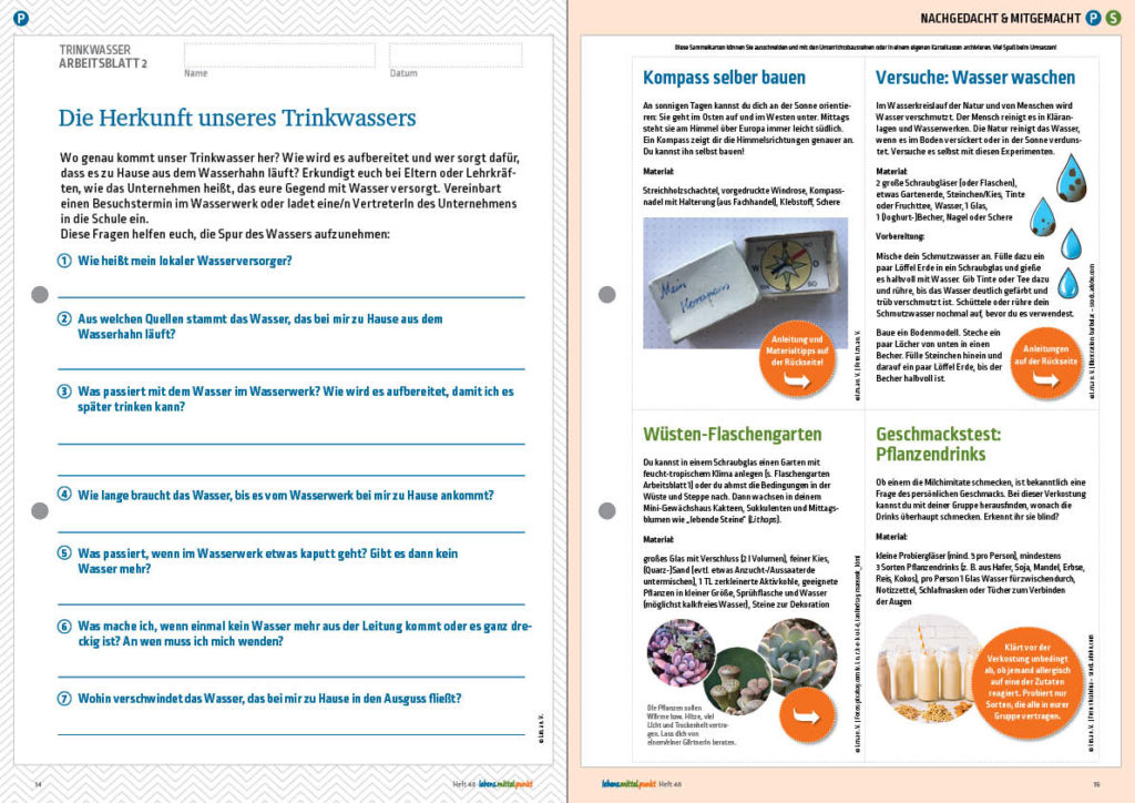 Design Doppelseite aus Lehrermagazin 'lebens.mittel.punkt', Layout Bildungsmaterial
